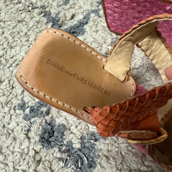 Diane von Furstenberg Pink Woven Wedge Orange Leather Straps Sandals Size 7M - Picture 5 of 10